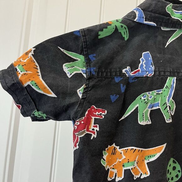 SVRN Sovereign Code Black Mulitcolor Dino Dinosaurs Print Button Up Shirt Sz 3T - Picture 7 of 8